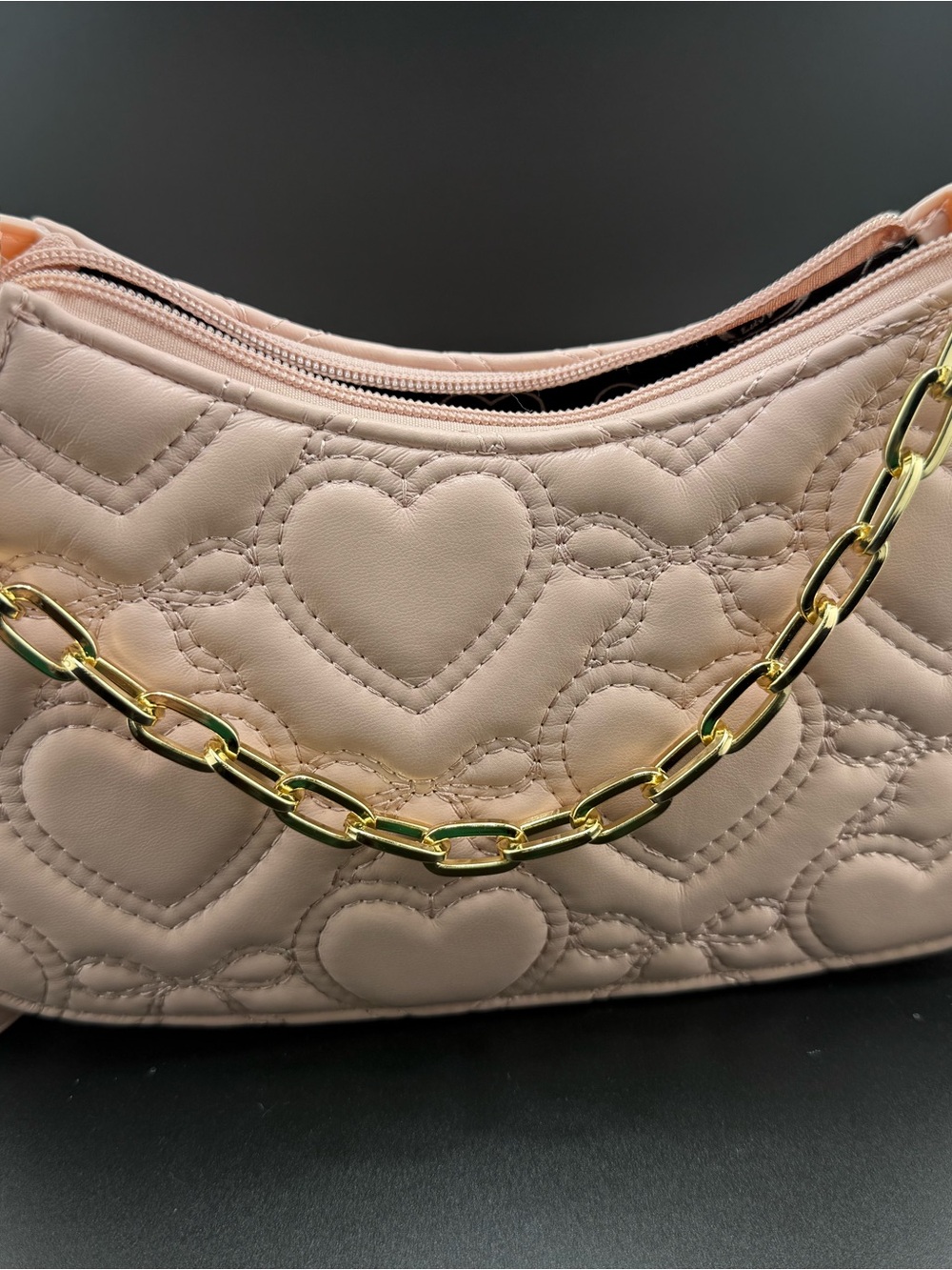 Betsey Johnson Quilted Heart Mini Bag in Light Pink with Gold Chain